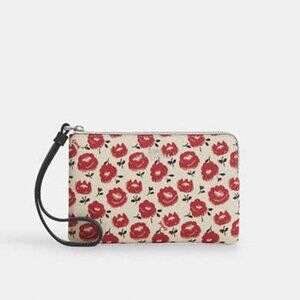 Coach Corner Zip Wristlet With Floral Print